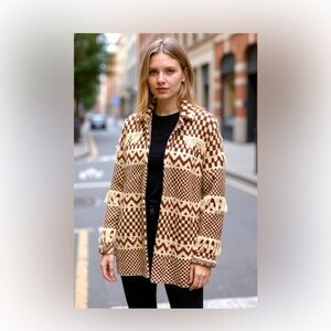 Idyllwind Fringe Tan Brown Cardigan Sweater L Women Southwestern Aztec Print
